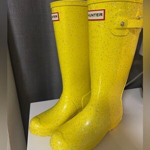 Girls Hunter Yellow Glitter Rain Boots